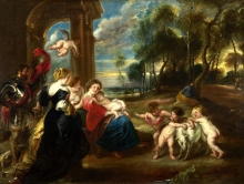 212/the studio of peter paul rubens - the holy family with saints in a landscape